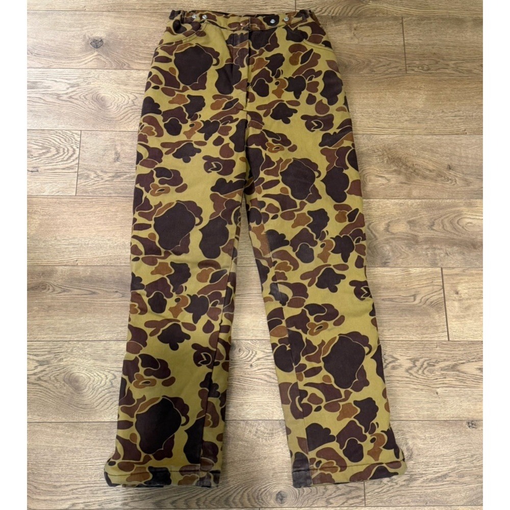 Vintage Duck Camo Hunting Pants Size 10 Insulated Quilted Lined Side Zip USA